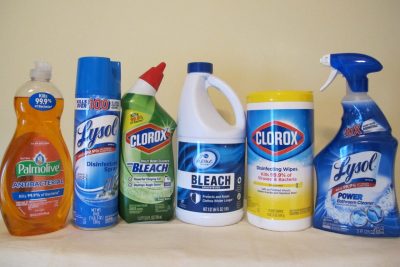 A photo of common household disinfectants.