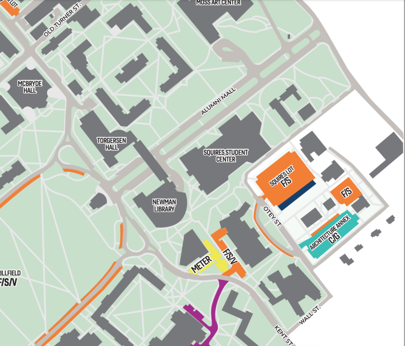 Image of parking map around Squires Student Center